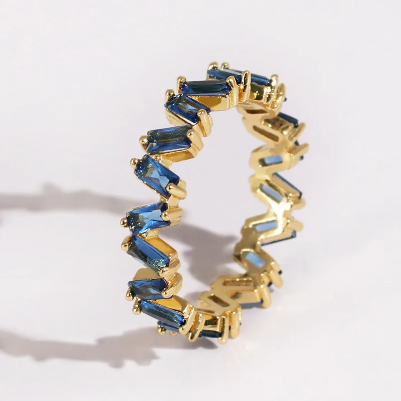 AOTEMAN Gold Filled модные украшения Радуга квадратный Багет Cz обручение кольцо для женщин красочный кубический цирконий обручальное