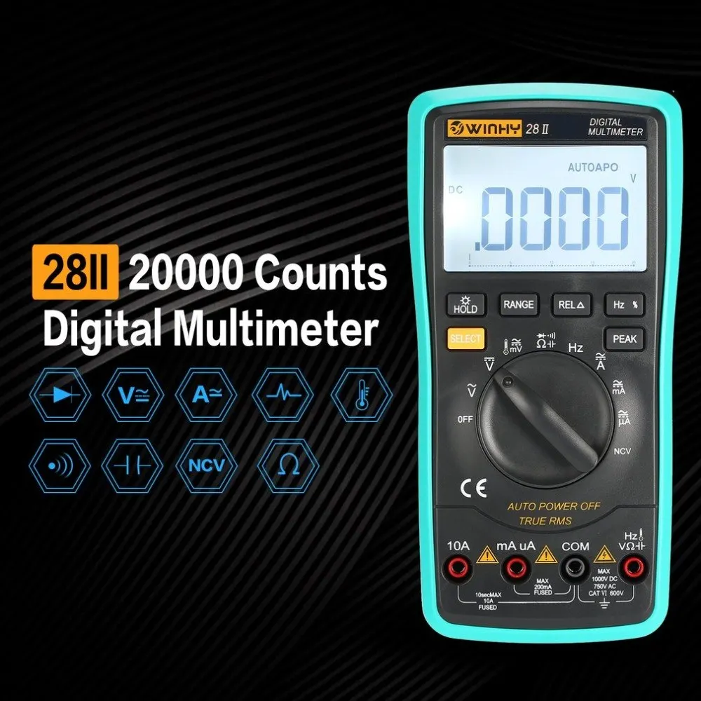 

28II 20000 Counts Digital Multimeter True RMS AC/DC Volt Amp Ohm Capacitance Temperature Diode NCV Continuity Testing Meter