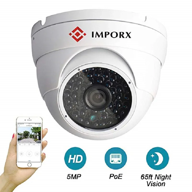 

IMPORX 5MP POE Home IP Camera Outdoor Dome Network Camera Waterproof Infrared 50m Night Vision CCTV Security Video Surveillance