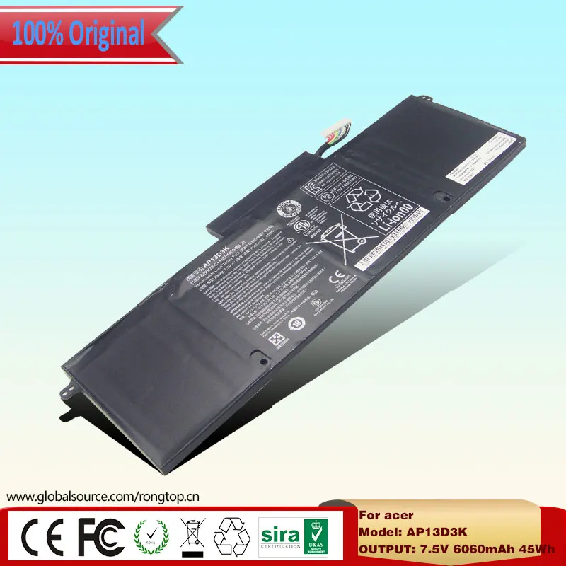 New Original Genuine AP13D3K 7.5V 6060mAh 45Wh Laptop Battery for Acer Aspire S3 S3-392G(1ICP6/60/78-2 + 1ICP5/60/80-2) 6 Cell | Компьютеры