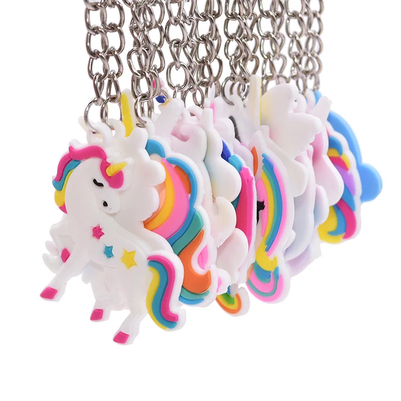 5/10pc Rainbow PVC Cute Animal Horse Unicorn Keychain Alloy Key Ring For Men Women Bag Phone Car Key Chian Decoration Gift Favor