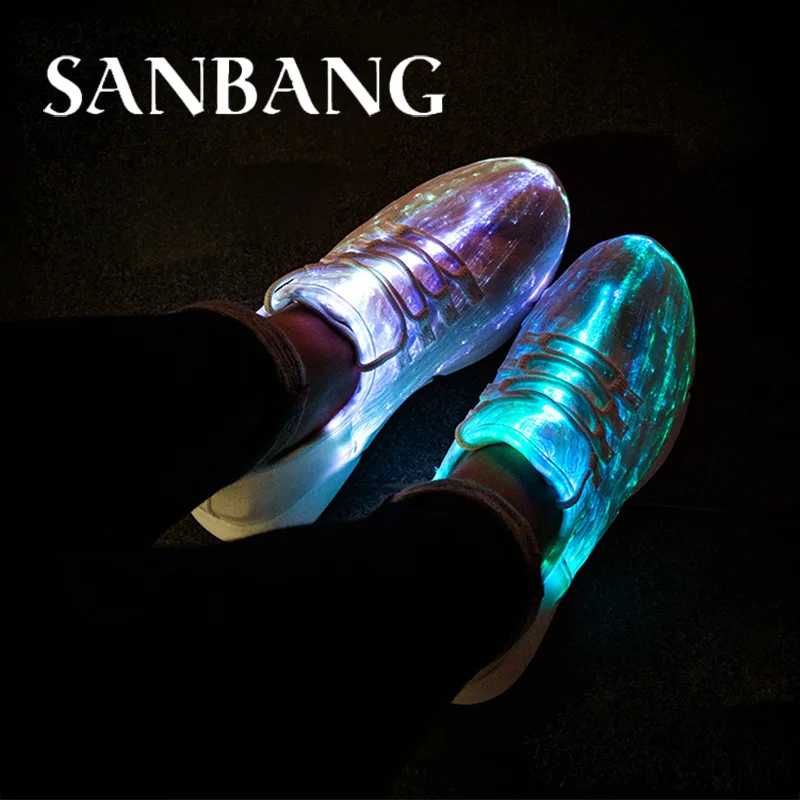 

SANBANG Size 25-45 New Autumn Led Fiber Optic Shoes for boys men USB Recharge glowing Sneakers Man light up shoes Male Flats M5