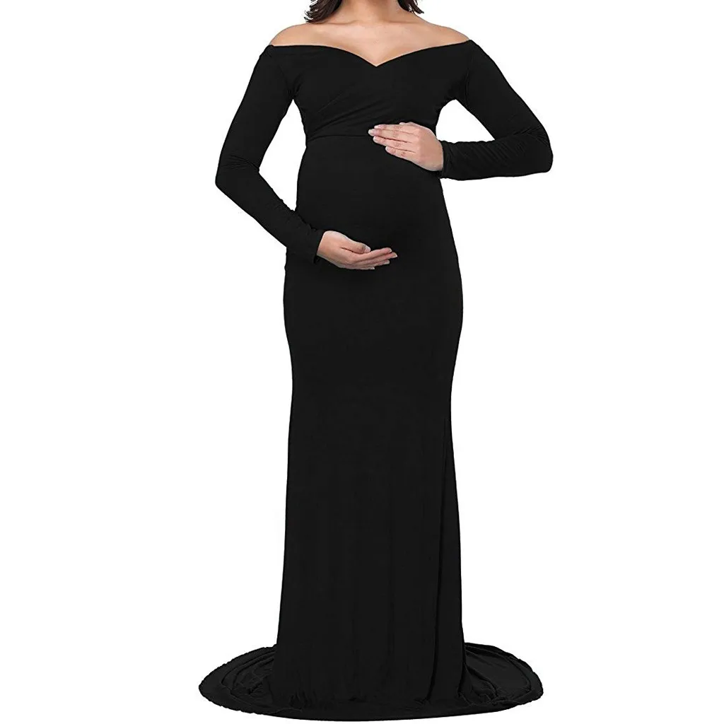 Maternity Dresses For Photo Shooting V Neck Black Dress Maternity
