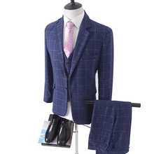 Строгий синий твидовый костюм мужской s облегающий свадебный смокинг нежная шерсть зубчатый блейзер с лацканами 3 шт. Мужские костюмы(пиджак+ брюки+ жилет) Sposo