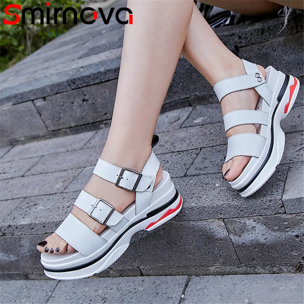 

Smirnova big size 33-41 2018 summer new shoes woman buckle flat platform sandals women sneaker style genuine leather shoes