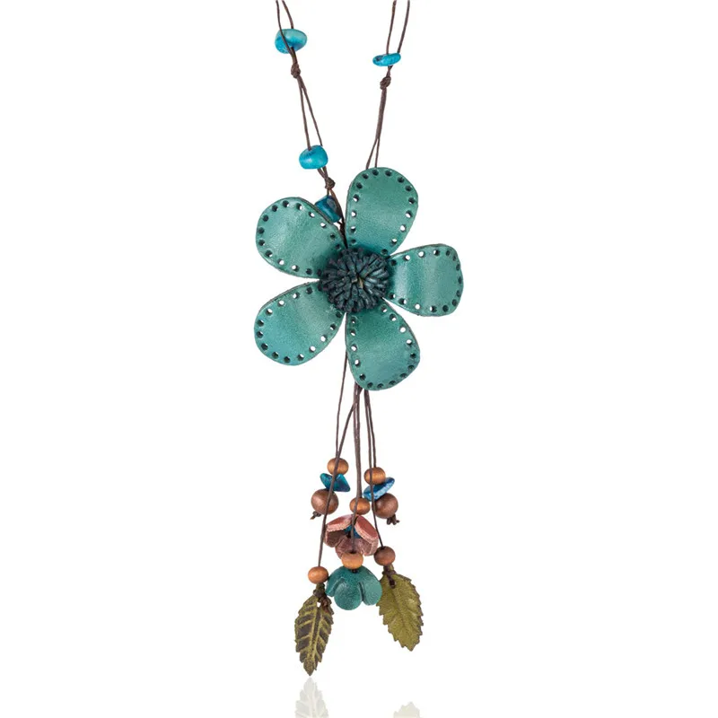WNGMNGL-Vintage-Green-Leather-Flowers-Natural-Stone-Pendant-Necklace-for-Women-Girls-Long-Chain-Boho-Jewelry