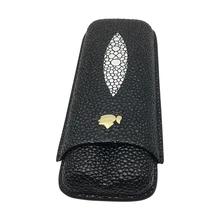 COHIBA Gadgets New Black Cigar Case 2 Tubes Portable Travel Cigars Humidor with Gift Box