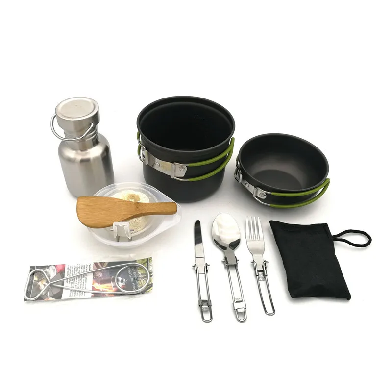 Camping al aire libre de utensilios de cocina conjunto de aleación de aluminio de la olla de senderismo turistas caminando Picnic utensilios de cocina hervidor de agua cubiertos taza Camping al aire libre de utensilios de cocina conjunto de aleación de aluminio de la olla de senderismo turistas caminando Picnic utensilios de cocina hervidor de agua cubiertos taza
