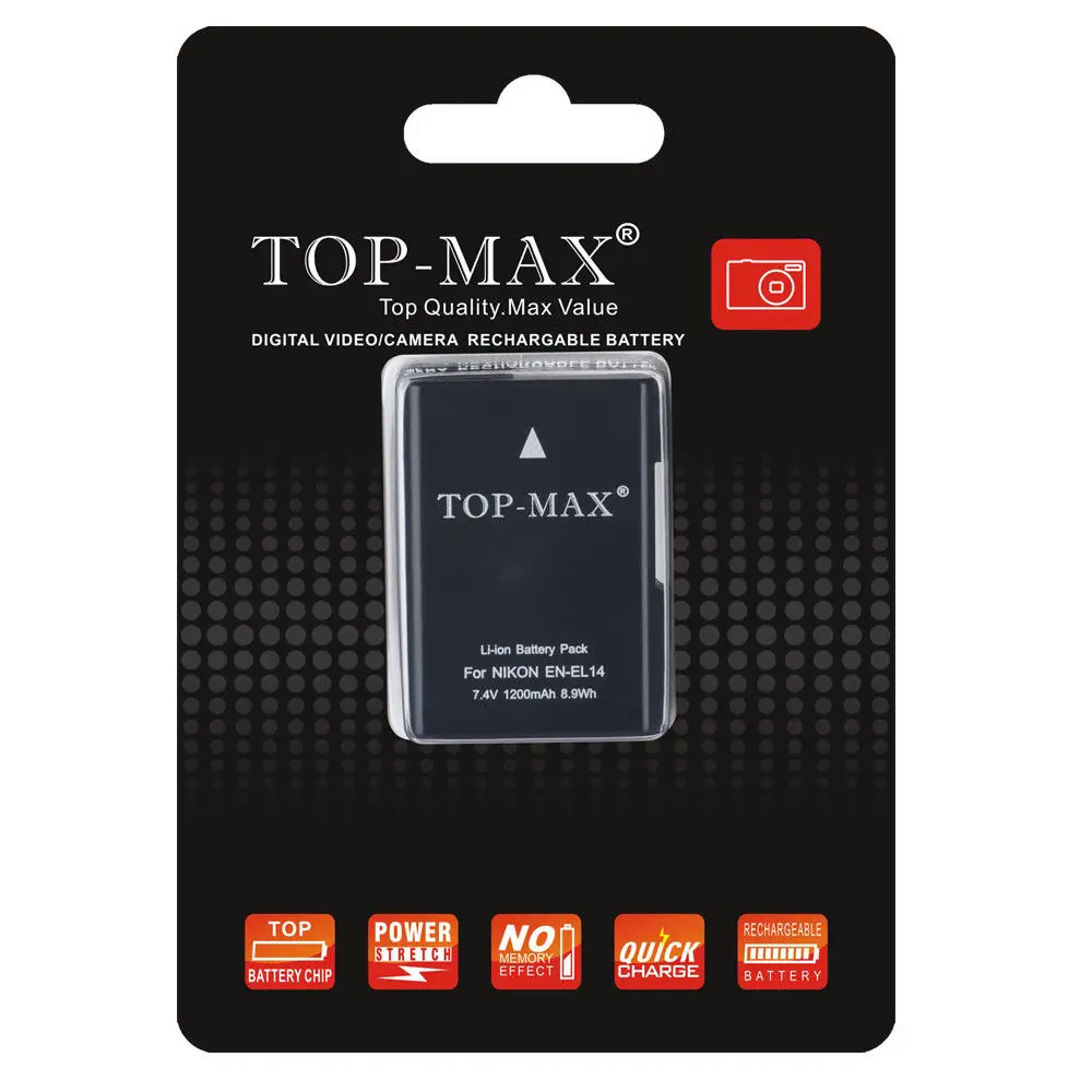 

TOP-MAX 1200mAh Digital Camera Rechargeable Li-ion Battery for Nikon EN-EL14 EN-EL14A D5600 D5500 D5300 D5100 D3400 D3300 D3200