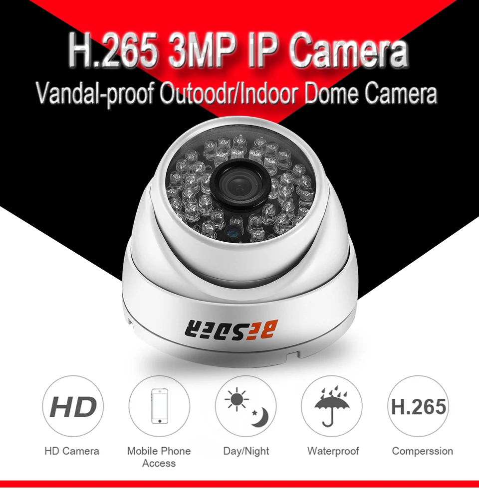 Besder H.265 3MP 2MP Антивандальная ip-камера Открытый Onvif P2P RTSP 30M ночного видения CCTV камера безопасности DC12V 48V POE опционально