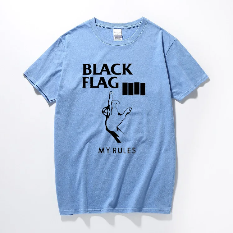 YUAYXEA, черный флаг, мои правила, футболка, панк-рок, Muziek, Мужская футболка, хлопок, с коротким рукавом, футболка для отдыха, топ, футболка, европейский размер - Цвет: Sky blue