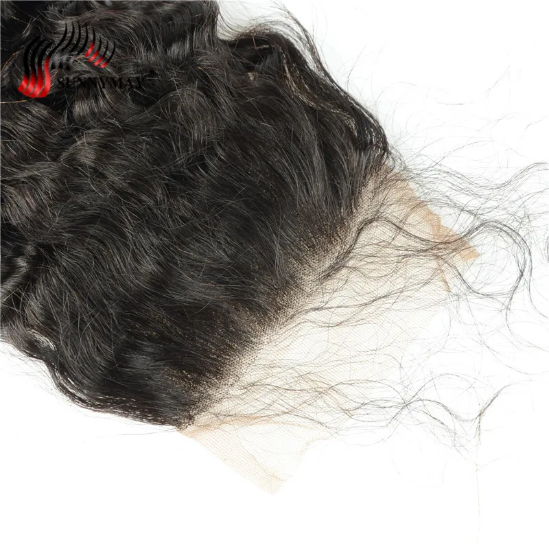 Sunnymay Deep Wave Indian Virgin Hair Lace Closure Pre plucked Baby Hair Bleached Knots 4x4 Lace Frontal Closure