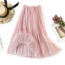 Тюлевая юбка s Женская миди плиссированная юбка розовая Тюлевая юбка женская корейские демисезонные эластичные сетчатые юбки-пачки с высокой талией LW750