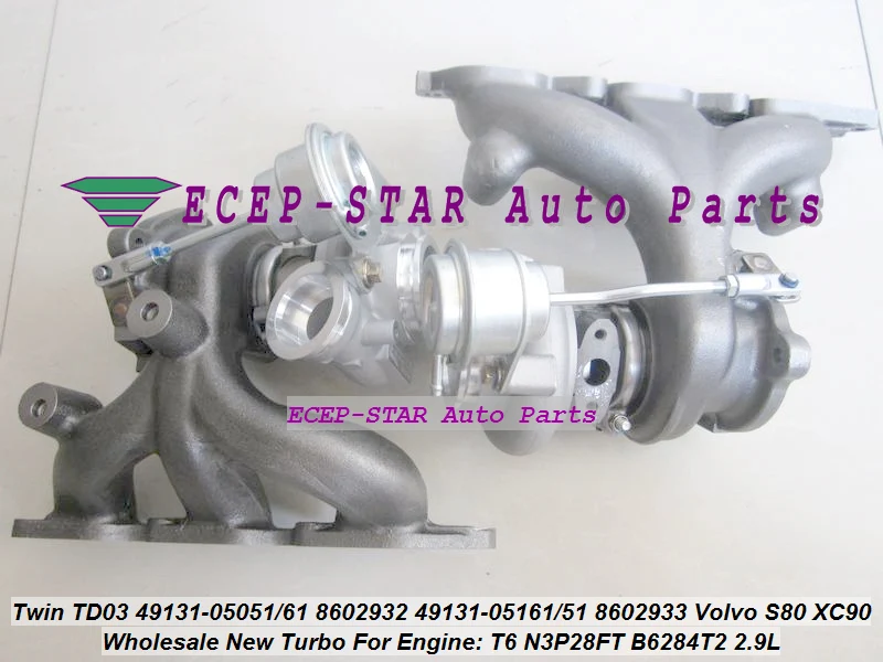 2 Twin TURBO TD03 49131-05051 49131-05061 8602932 49131-05161 49131-05151 8602933 For Volvo S80 XC90 T6 N3P28FT B6284T2 2.9L (7)