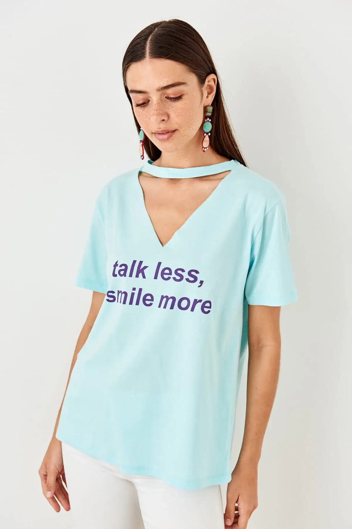 Trendyol Mint Printed Knitted T Shirt TWOSS19TS0270 | Женская одежда
