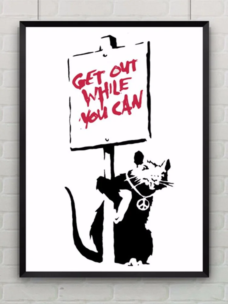 Canvas Art Rat By Banksy Print Graffiti Art Modern Art Canvas Painting Poster Provocative Humor Wall Picture No Frame Painting Calligraphy Aliexpress