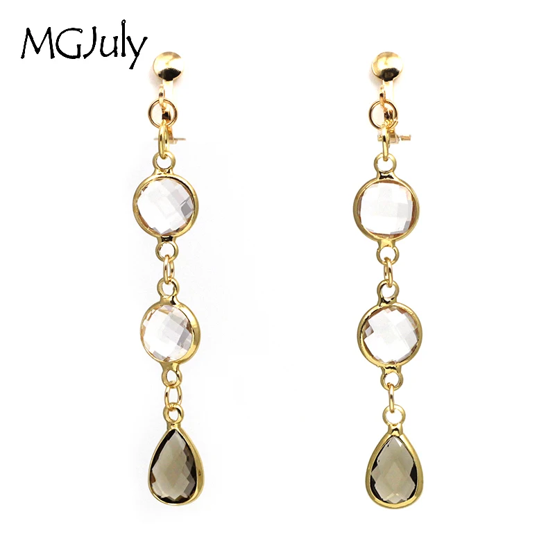 

Trendy Crystal Glass Earrings No Hole Ear Clips White&Blue Glass Clip Earrings Without Piercing Women Tassel Earring Gift CE058