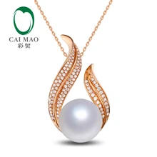 14 k, покрыто розовым золотом 11 мм круглый жемчуг из южного моря бриллиант для помолвки кулон