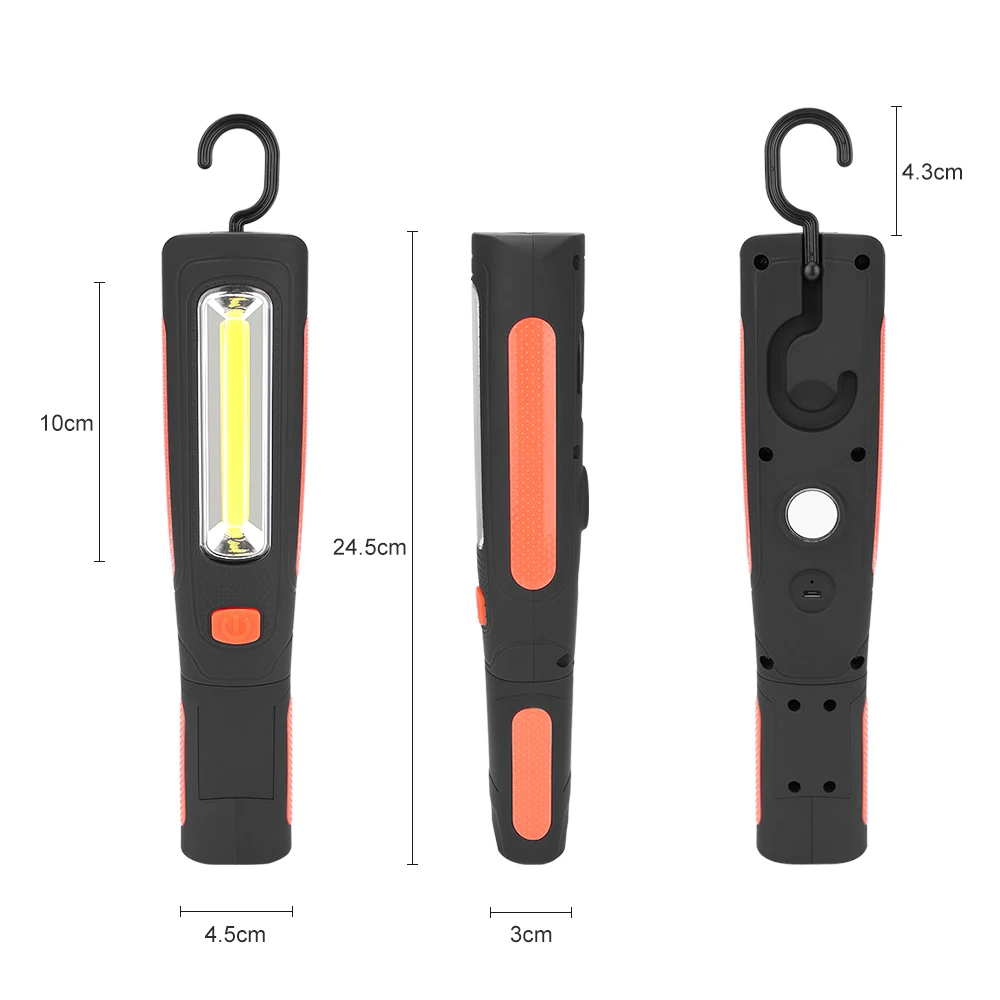 Portable Work Light Portable Flashlight Portable Torch 3800 Lumens Magnet Hook Working Lamp Built In Rechargeable Battery 360 Degree LED Flashlight USB Charger Torch Lamp 2 Modes