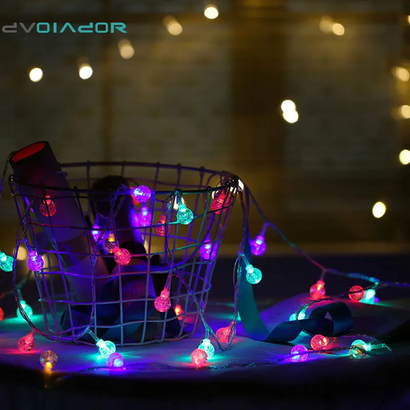 DVOLADOR Holiday Lighting 3M Battery Operated Fairy Crystal Ball String Light 10M 220V EU Plug