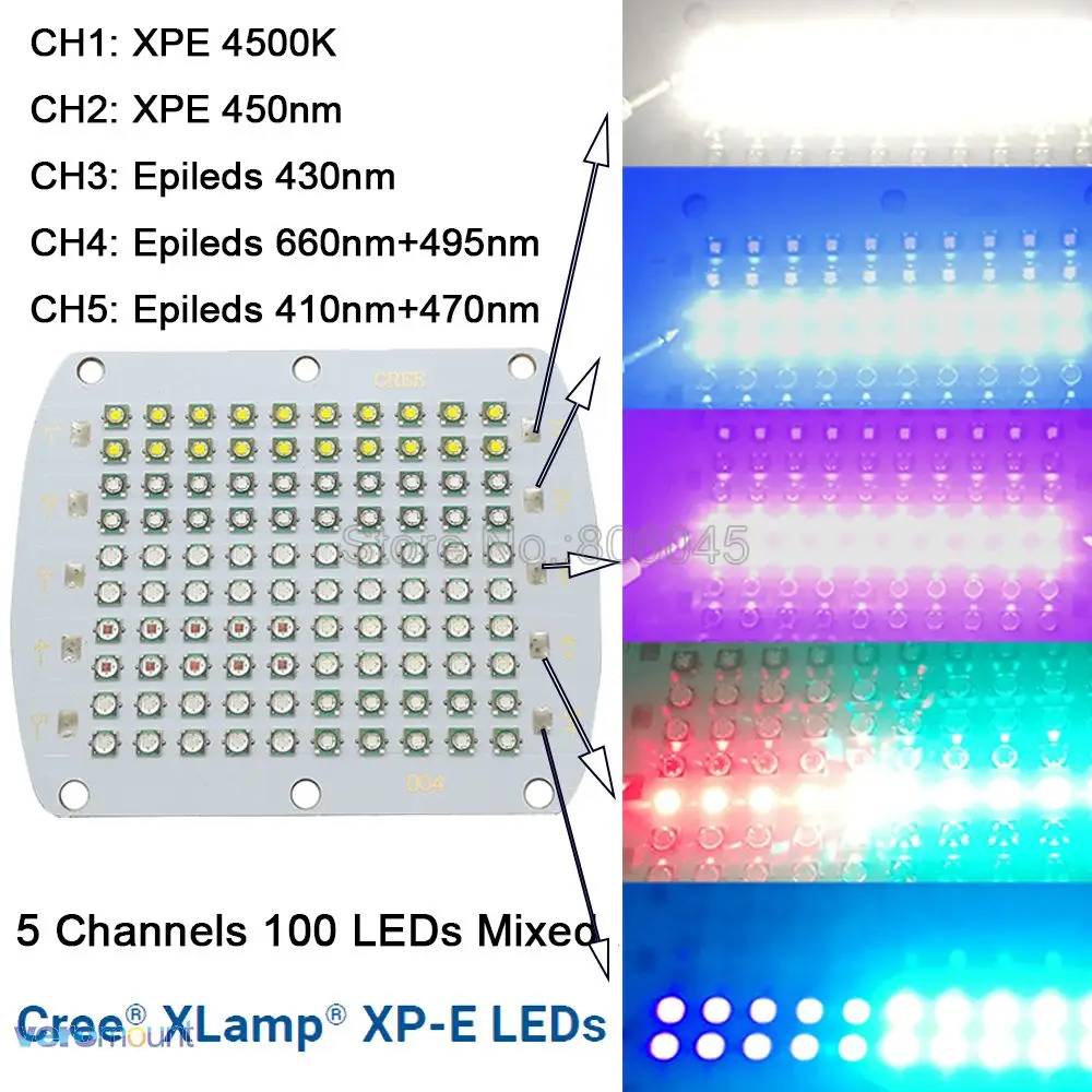 Cree XPE XP E 5 Channel 100 LEDs DIY Lamp Light 4500K 450NM Epileds ...
