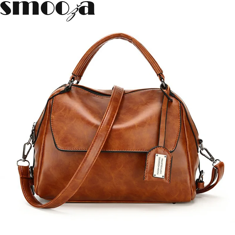 

SMOOZA High Quality Leather Women Bag Bucket Shoulder Bags Solid Big Women Handbag Capacity Tote Bolsas Feminina Famous Brand