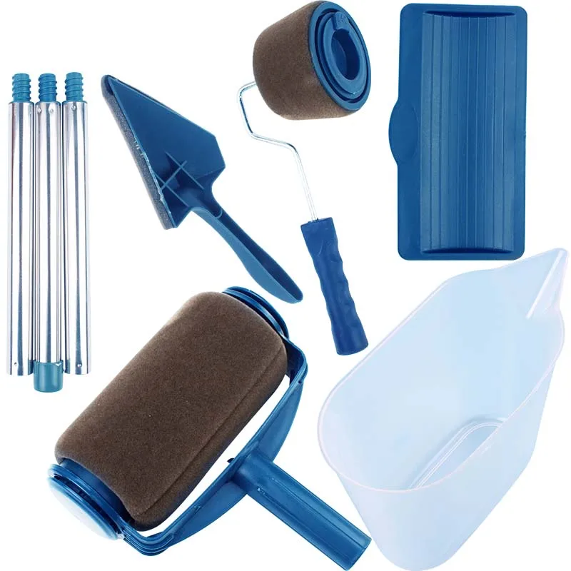 Paint Brush Handle Tool Runner Roller Pro Rollers Wall Painting Kit Walls Set Edger Room Home Garden+ Extension Pole Tube DIY - Color: Blue