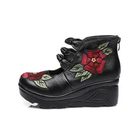 Xiuteng 2025 Women Flower andals Shoes Slope Casual Leather Shoes Fashion  Embroidered Ladies Vintage Waterproof Platform Shoes - Image 6