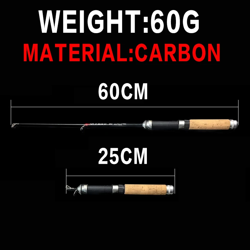 WALK FISH 60cm Mini Fishing Rod Ice Fishing Reel Carbon Pole Shrimp Ice Fish Rods for Winter Peche Carp vara