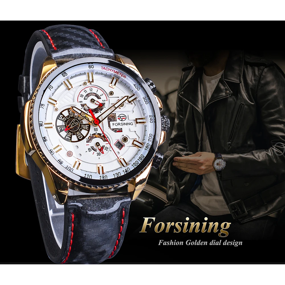 FORSINING التلقائي الذاتي الرياح حركة الأسود الرجال ووتش الذهبي متعددة الوظائف تاريخ مصقول أزياء والجلود الميكانيكية الذكور ساعة FORSINING التلقائي الذاتي الرياح حركة الأسود الرجال ووتش الذهبي متعددة الوظائف تاريخ مصقول أزياء والجلود الميكانيكية الذكور ساعة