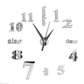 

3D Large Wall Clock Mirror Sticker Big Watch Sticker Home Decor Unique Gift DIY silver