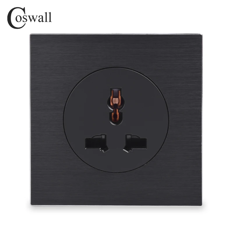 Coswall Luxurious Black Aluminum Panel 13A Universal Wall Power Socket