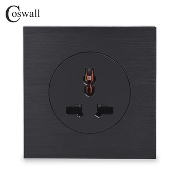 

Coswall Luxurious Black Aluminum Panel 13A Universal Wall Power Socket Outlet Grounded With Child Protective Lock