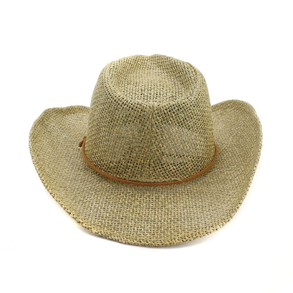 QDKPOTC новые летние унисекс Западные Ковбойские шляпы, полые соломенные шляпы с веревкой, уличные пляжные шляпы для мужчин и женщин