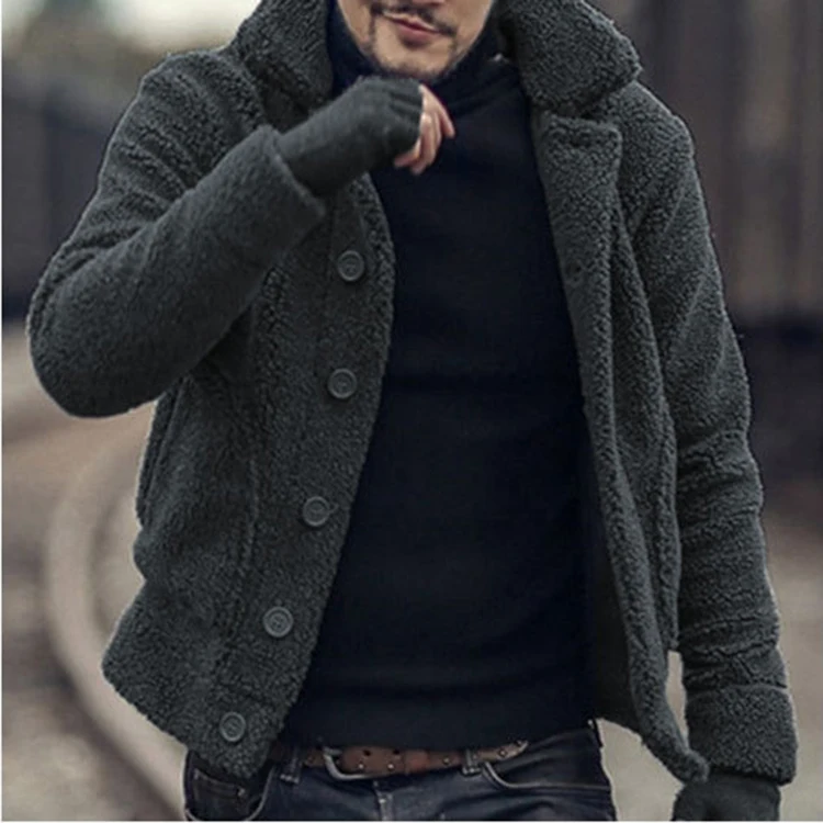 Зима-осень Для мужчин; зимняя куртка теплые модные Mountain искусственной овечьей шерсти пальто отложной воротник верхняя одежда Для мужчин