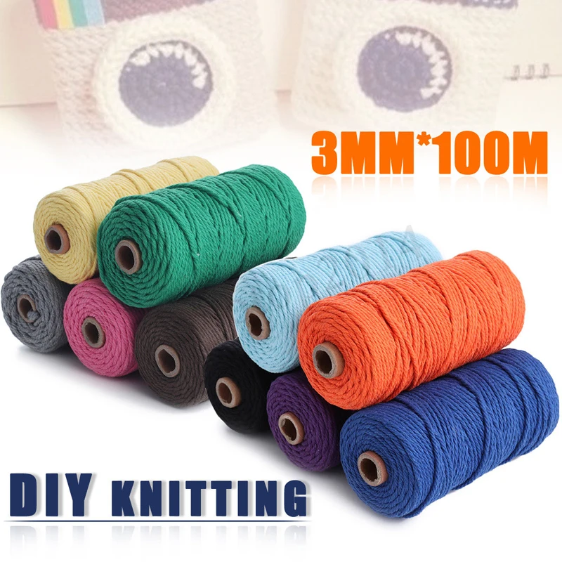 

1 Roll 3mm 100m Natural Colorful Cotton Braided Cord Macrame String DIY Handcrafted Handmade Colored Craft Artisans String Rope