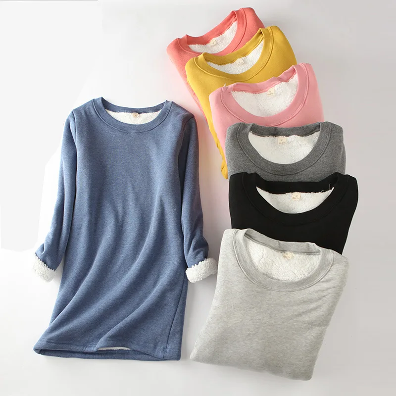 

Thicken Warm Velvet T Shirt Winter Women Full Sleeve O-Neck Pure Thermal Underwear Tops Basic T-Shirt Tops Tees Winter Tshirts
