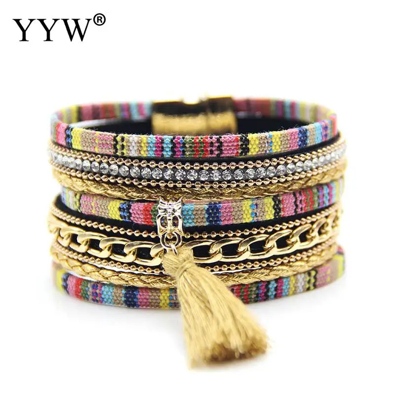 

Ethnic Tassel Pendant Bracelet Bohemian Multilayer Braided Rope Wristband Leather Bracelet Femme Pulseira For Women Jewelry