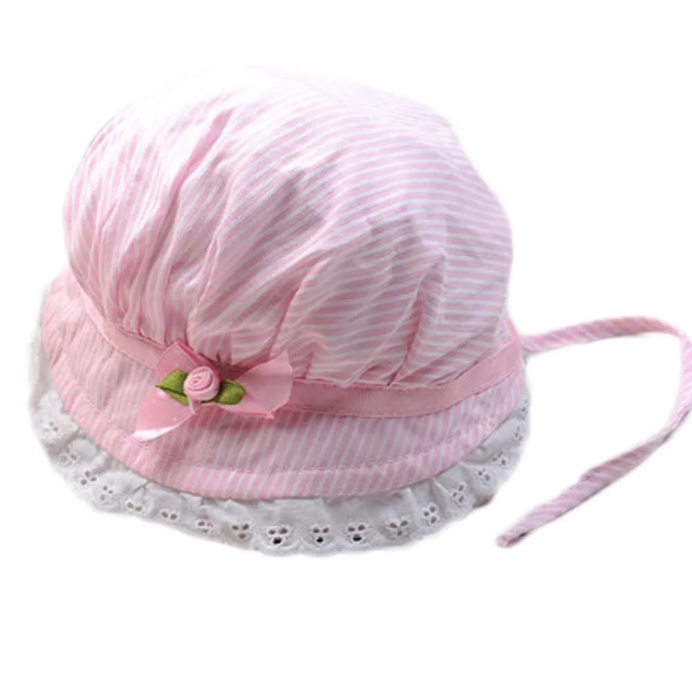 2017 жаркое лето детские шапки прекрасный кружева бантом девочки ребенок полосатый вс hat cap для детей chirldren