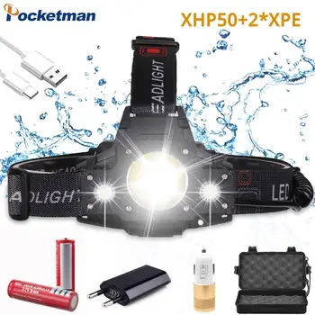 

Powerful 40W Upgraded XHP50 headlamp Headlight high power head lamp torch zoom lens 18650 battery Head light by 2*18650