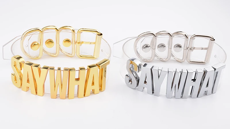 Clear PVC Leather Collar Necklace Harajuku Women Men Unisex Gold Say What Letters  Alpabet Choker Personalized Choker Necklace 12