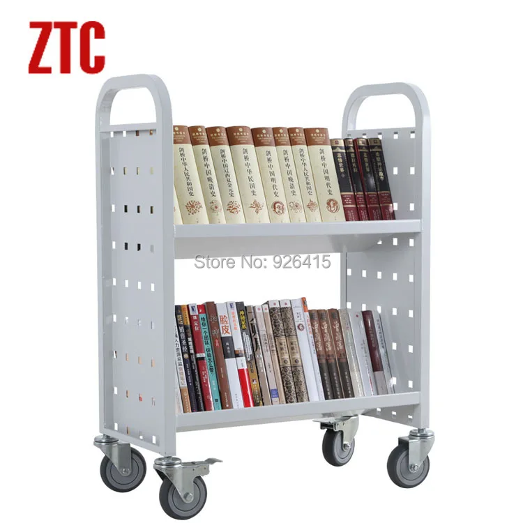Welded steel bookshelf with 4 wheels,single sided library book truck