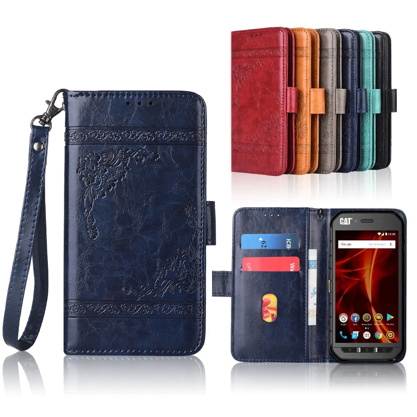

Newest Wallet case for Caterpillar Cat S41 Flip case with Strap,100% special PU leather embossing flower book cover case