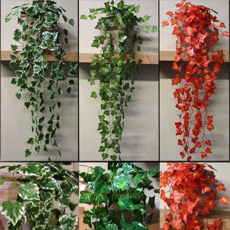 Follaje Artificial Hiedra se arrastra Vid Falso Flor Hoja Colgante Planta Trepadora I1
