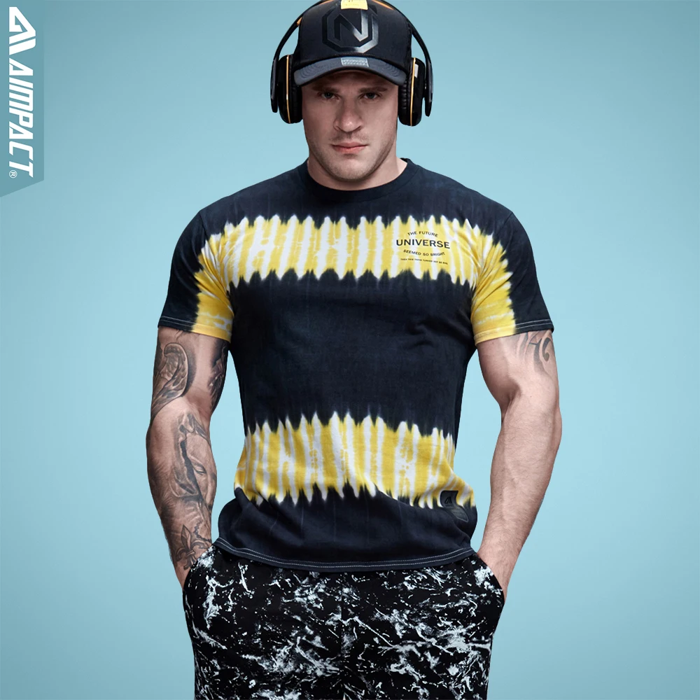 Мужская футболка с коротким рукавом Aimpact хлопковая в полоску принтом Mineral Wash Tie Dye