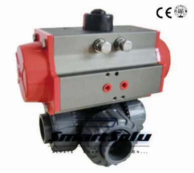 DN50 " union 3 way ПВХ шаровой клапан с пневматическим приводом с Заводской ценой для воды
