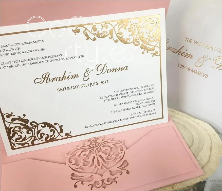  Cocostyles vintage gold foiling laser cut boxed invitation card for classical wedding party - 32878404026