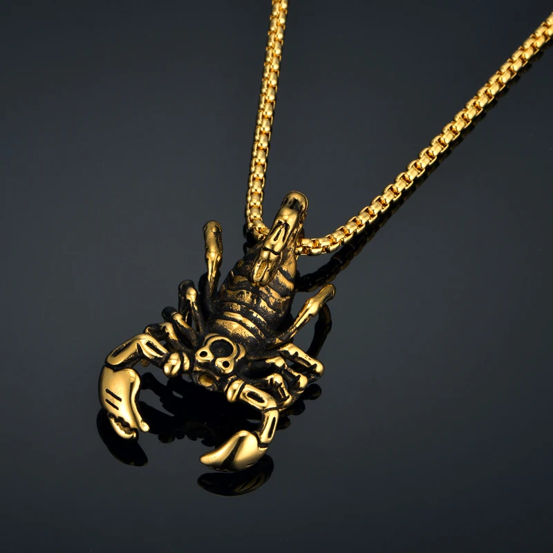 Зодиакальный Скорпион, ожерелье с подвеской на шею, Прямая поставка, панк, Мужская Золотая нержавеющая сталь, мужское штатное ожерелье, ювелирные изделия, колье
