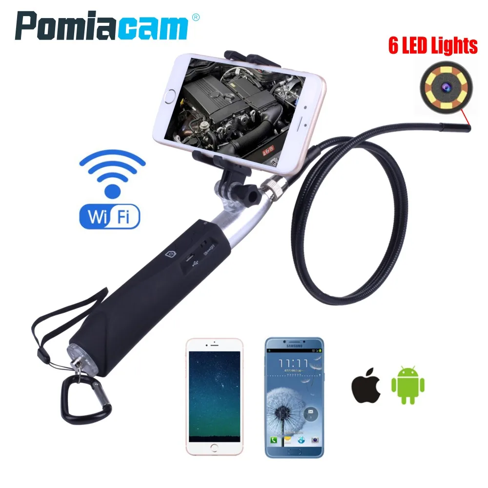 ZCF110 1m Hard Cable Handheld IOS Android Endoscope 8mm Lens 6LED Waterproof Iphone Wifi Endoscope Camera Inspection Camera