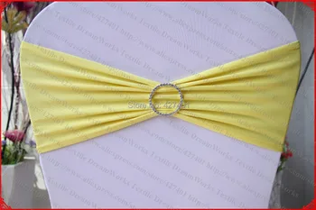 

Yellow Single Layer Spandex/Lycra/Expand Band/Covers With One Row Round Diamond Buckle&Pin For Wedding Party Banquet Decorations
